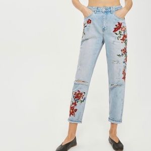 TOPSHOP Floral Embroidered Mom Jeans